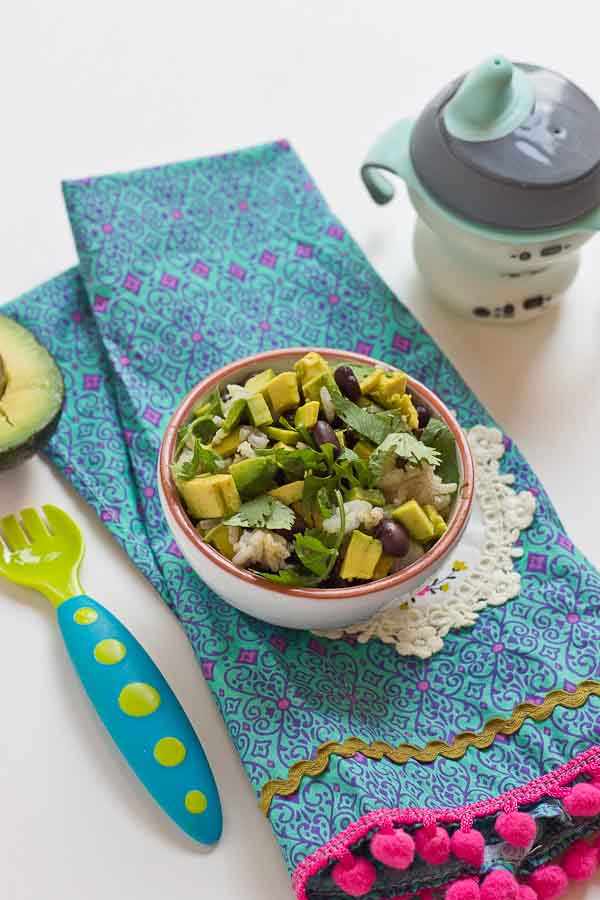 These Vegetarian Baby Burrito Bowls are a meal the whole family can enjoy and a great way for baby to develop their pincer grasp! Beans, avocado, and brown rice are wholesome foods for baby and you! If your baby isn't ready for finger foods, simply puree this meal to the desired texture and consistency.