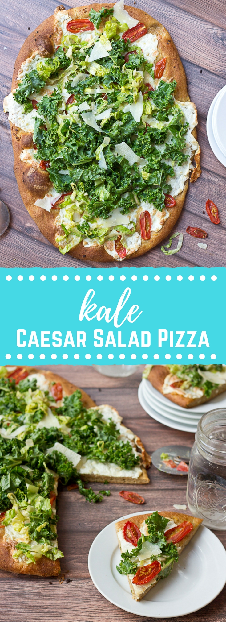 Get your Kale Caesar Salad Pizza on!! This pizza will be the talk of the town, a delicious Pizza blanca with roasted tomatoes, garlic and fresh mozzarella topped with loads of Kale Caesar Salad.