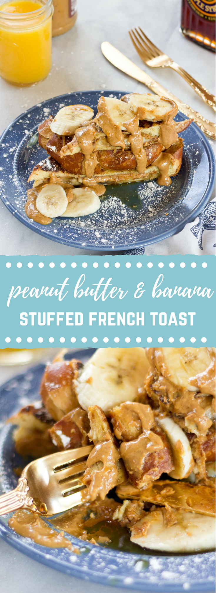 This Creamy Peanut Butter and Banana Stuffed French toast is dabomb dot com. Like I'm so pumped about this flavor combo. Bring on the creamy PB and bananas please!