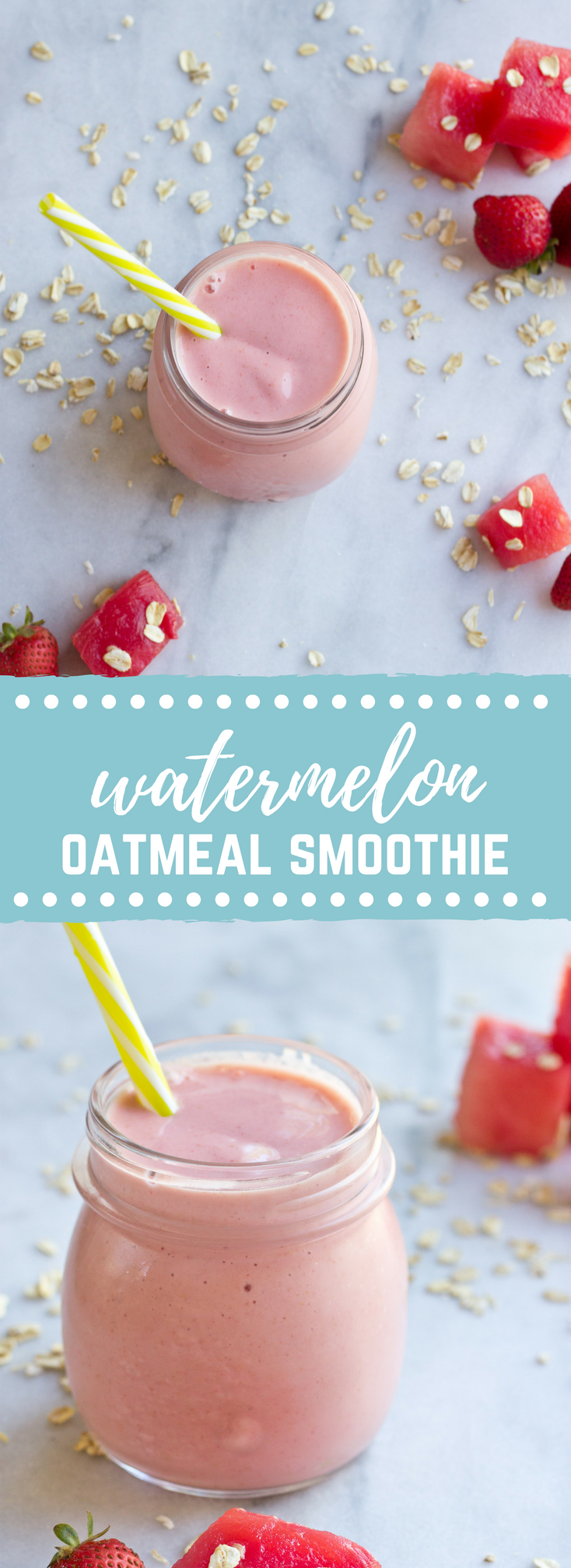 This Watermelon Oatmeal Smoothie is hydrating and filled with electrolytes, complex carbs and proteins needed to refuel post workout. 