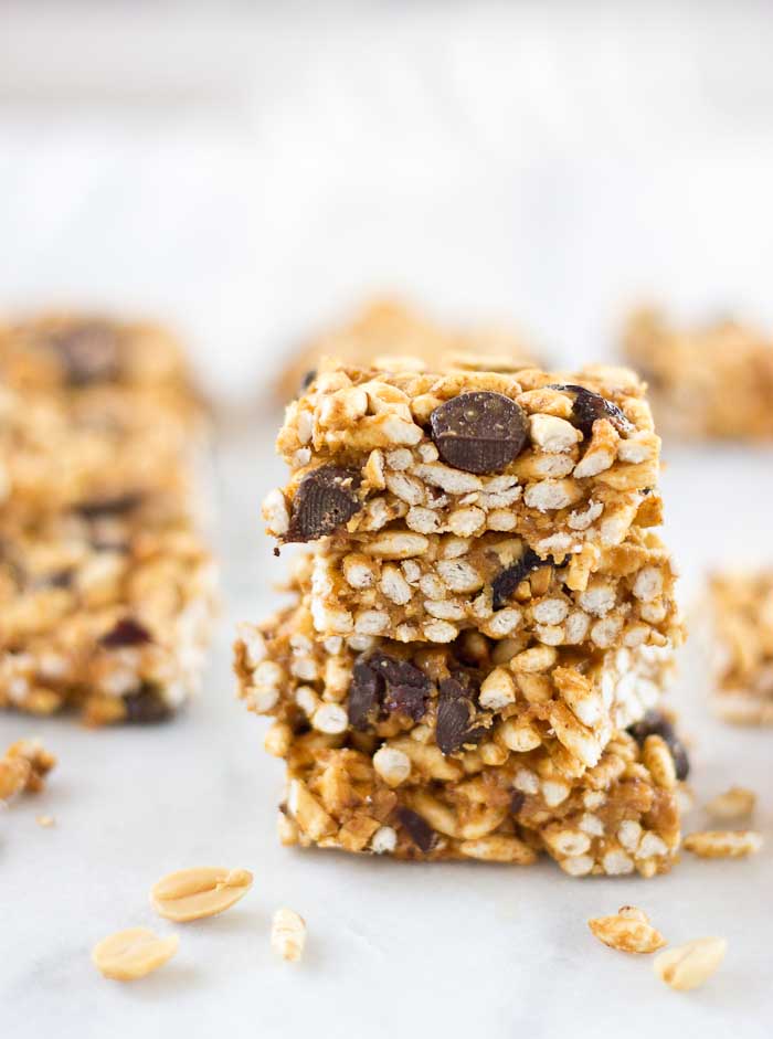 These Crunchy Peanut Butter Chocolate Chip Bars are all the rage-- perfect for a quick snack after school or work. Heck, they're delicious for breakfast or to satisfy those late night PB and chocolate cravings. 