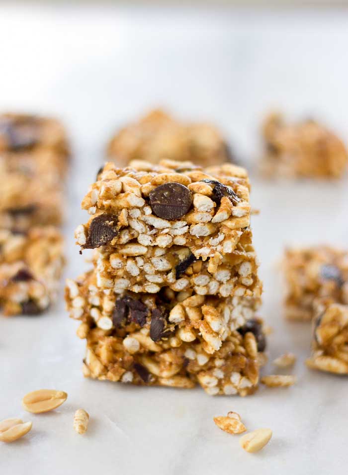 These Crunchy Peanut Butter Chocolate Chip Bars are all the rage-- perfect for a quick snack after school or work. Heck, they're delicious for breakfast or to satisfy those late night PB and chocolate cravings. 