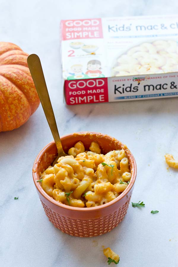 Pumpkin Mac n Cheese made with Good Food Made Simple Kids Mac n Cheese. So simple so good!!!! Lots of quick weeknight dinner ideas to make life more simple. 