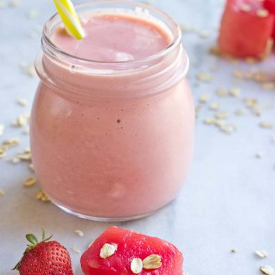 This Watermelon Oatmeal Smoothie is hydrating and filled with electrolytes, complex carbs and proteins needed to refuel post workout.