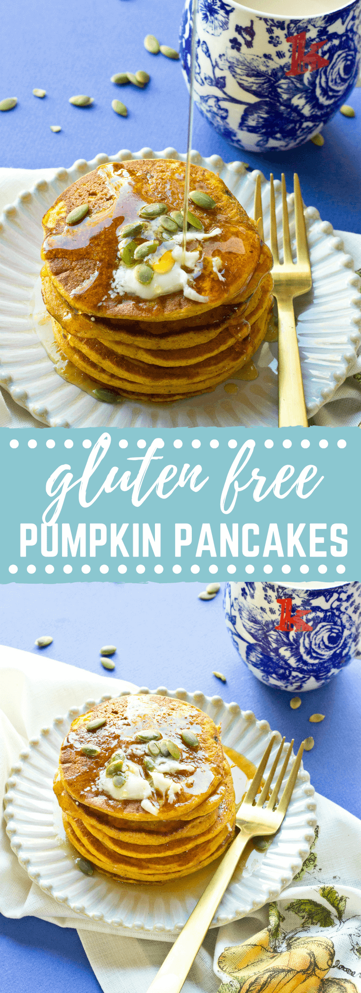 Okay so you want to know how to make restaurant style pancakes?! Use the CAST IRON SKILLET!! It will change your pancake life. Helloooo beautiful stack of Gluten Free Pumpkin Pancakes, my fork is coming for you. 