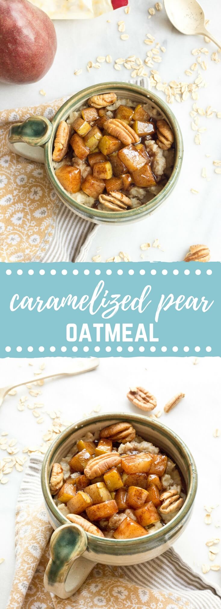 I can't get enough of this Caramelized Pear Oatmeal. It's all cinnamon-y and warm and comforting, especially on a chilly fall morning! YAY!!