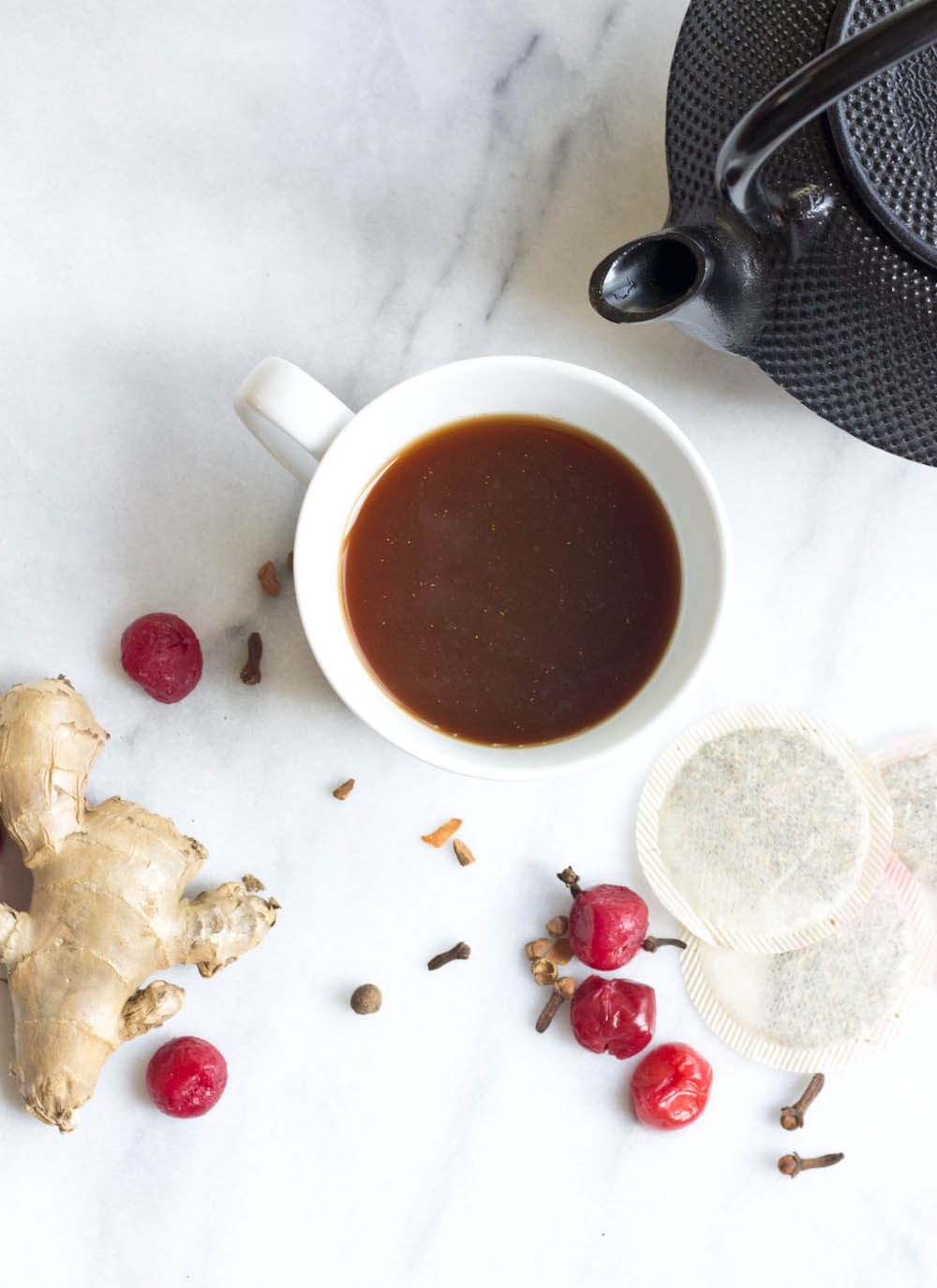 Guys, this Cherry Turmeric Bedtime Tea will undoubtedly change your coffee or tea life. I steeped chamomile tea in tart cherry juice and stirred in a heaping dose of ground turmeric, fresh ginger, and fresh whole tart cherries--> and Cherry Turmeric Bedtime Tea was born.