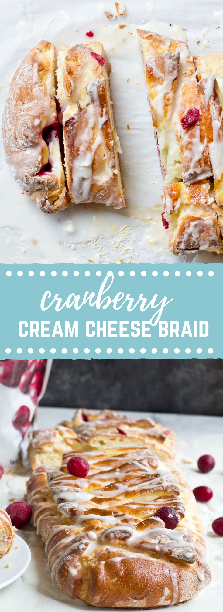 The flavors in this Cranberry Cream Cheese Braid are spot on and bursting with holiday freshness. Cranberries, cream cheese, and pillowy pastry dough...I’m like YIPPEEE! It’s the most wonderful time of the year.