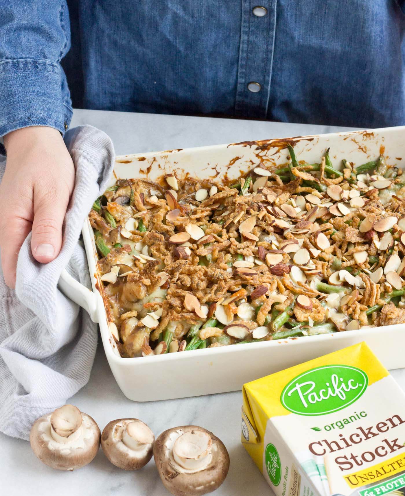 Because we all need Green Bean Casserole in our lives. This is recipe is easy and made with homemade cream of mushroom soup + au gratin topping! Extra crunchies, please!