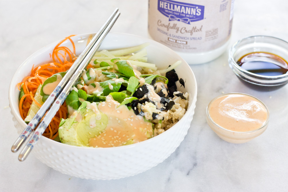 These Vegan Sushi Bowls are making my life right now… because of this spicy dressing. Let’s be honest... it's all about the condiments.