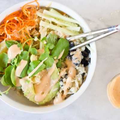 These Vegan Sushi Bowls are making my life right now… because of this spicy dressing. Let’s be honest... it's all about the condiments.