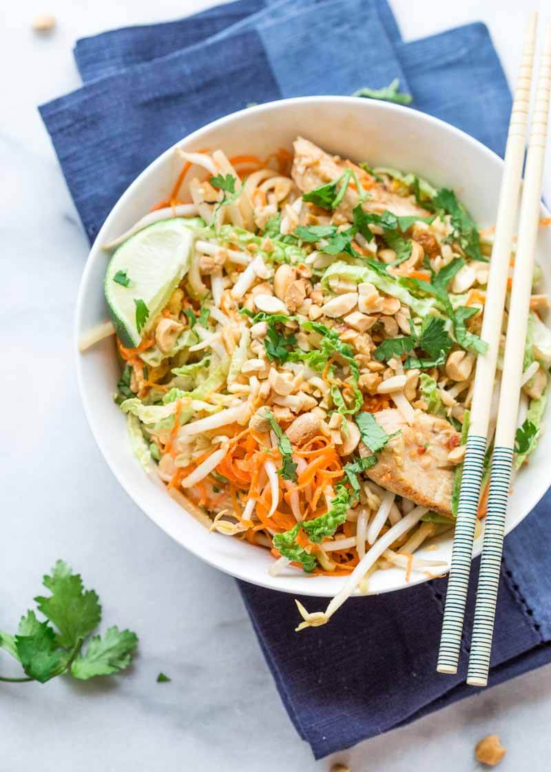 Oh you guys! These Low Carb Chicken Pad Thai Zoodles have so much flavor and are LOADED with veggies. I created this zucchini noodles recipe for those of us that love all the veggies.... but we still have those Chicken Pad Thai cravings!!!