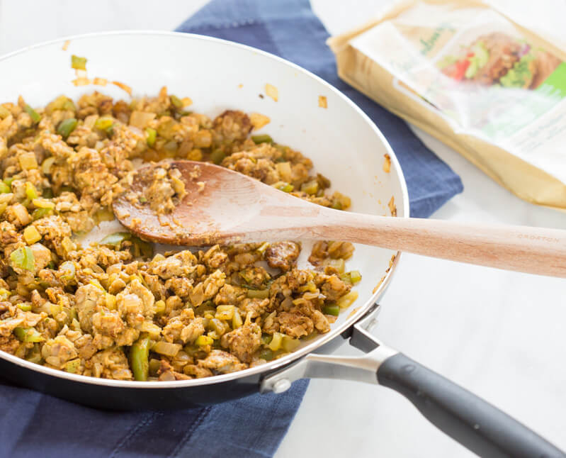 This Vegetarian Tortilla Casserole is made with wholesome ingredients like onions, bell pepper, corn, beans, vegetarian burger patties, corn tortillas and shredded cheese. It’s a great recipe for vegetarians and meat eaters alike, since the veggie patties have a meaty flavor and texture. LOVE THIS ONE.