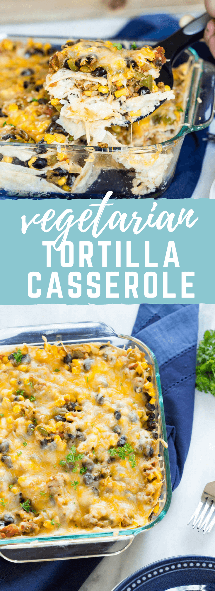 This Vegetarian Tortilla Casserole is made with wholesome ingredients like onions, bell pepper, corn, beans, vegetarian burger patties, corn tortillas and shredded cheese. It’s a great recipe for vegetarians and meat eaters alike, since the veggie patties have a meaty flavor and texture. LOVE THIS ONE.