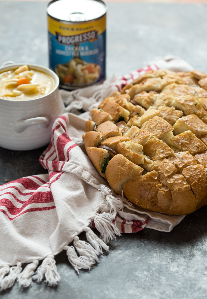 This Cheesy Pull Apart Bread will serve a crowd or simply scale the recipe down for one or two. It's easy to make and tastes delicious with soup!