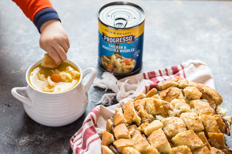 This Cheesy Pull Apart Bread will serve a crowd or simply scale the recipe down for one or two. It's easy to make and tastes delicious with soup!