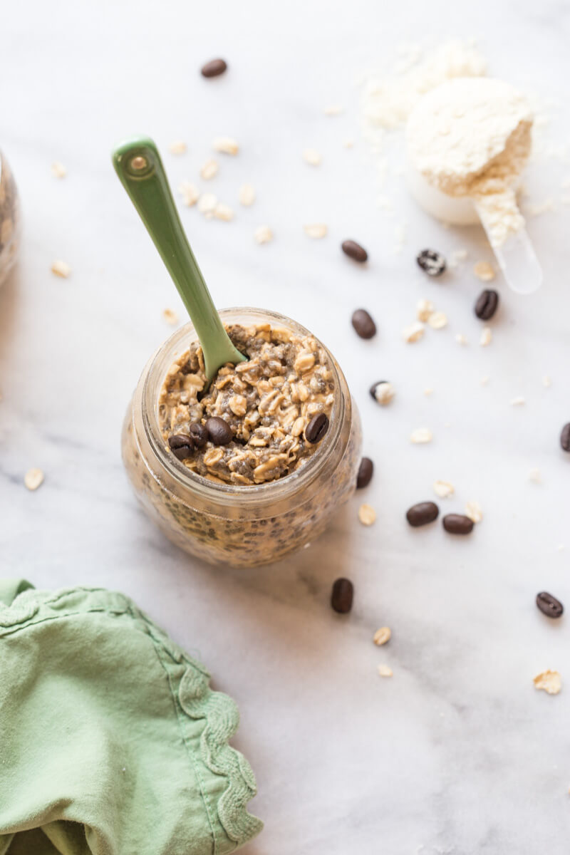 Do you need a little pick me up in the AM? Try this Cold Brew Coffee Overnight Protein Oatmeal. This overnight oatmeal is protein packed and laced with coffee! Oh happy day!