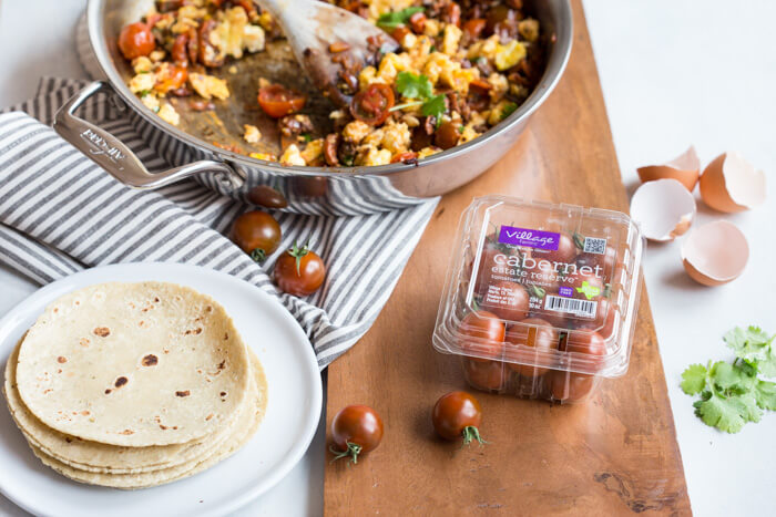 Get excited because these Skillet Breakfast Tacos with Chorizo and Tomatoes are da bomb dot com. Like literally flavor explosion in every bite. This recipe is one of those can’t stop, won’t stop type of breakfast recipes. Seconds? Yes, please!