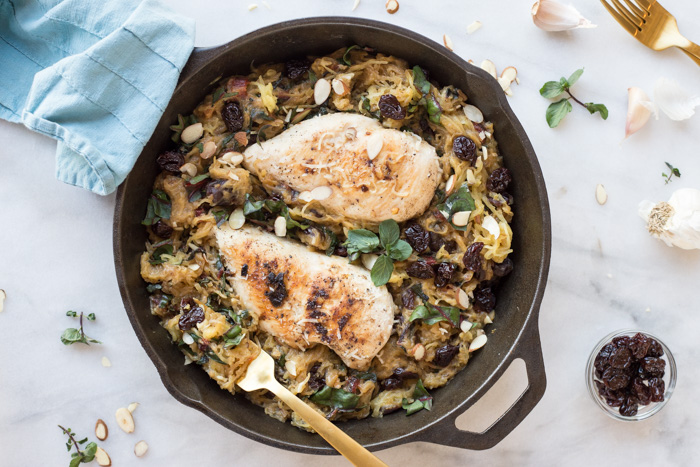 Garlic Butter Chicken Spaghetti Squash Skillet - Love & Zest