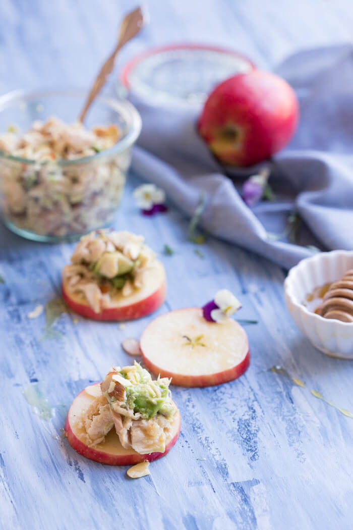 healthy meal prep with tuna, avocado, and apple slices