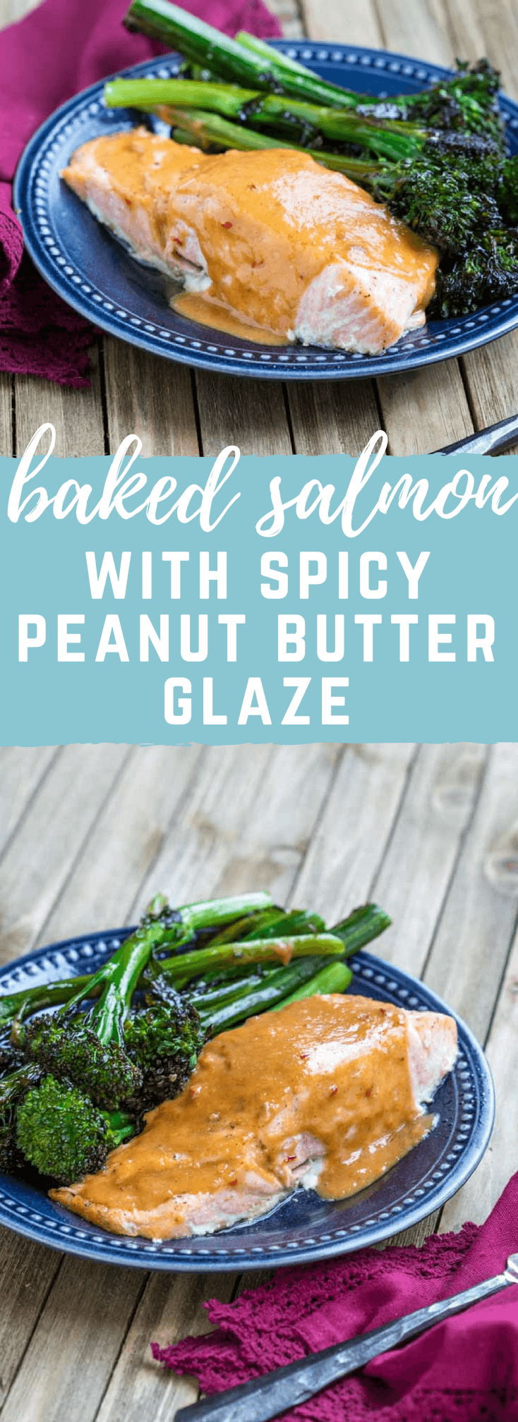 Easy Baked Salmon with Spicy Peanut Butter Glaze-- a zesty, citrusy, peanut butter glaze that takes salmon to the next level. 