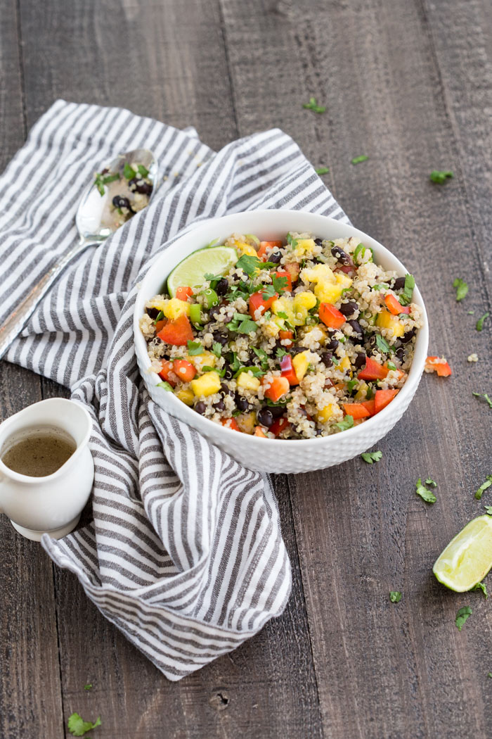 This Hawaiian Quinoa Bowl makes a complete meal-- veggies, protein, grains and fruit. Vegetarian and gluten free. LOVE IT as a side or an entree or on top of a big ole bowl of greens!