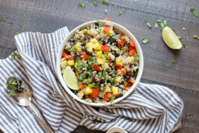 This Hawaiian Quinoa Bowl makes a complete meal-- veggies, protein, grains and fruit. Vegetarian and gluten free. LOVE IT as a side or an entree or on top of a big ole bowl of greens!