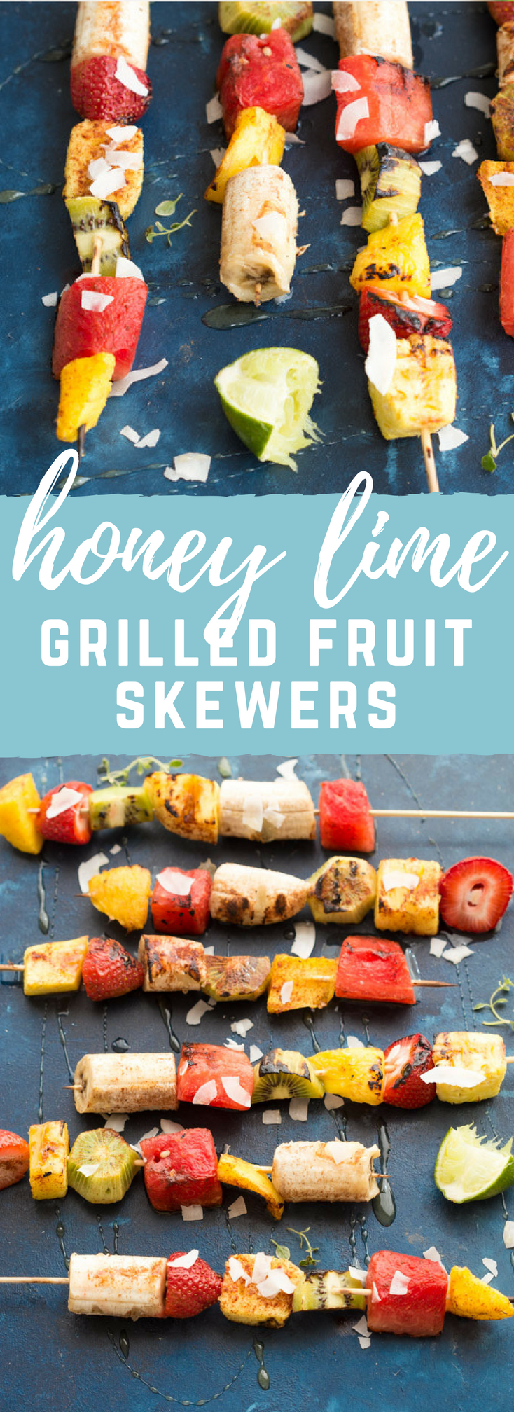 Add a punch of color to the barbecue with these Honey Lime Grilled Fruit Skewers. Tangy, sweet and hydrating on a hot summer day!