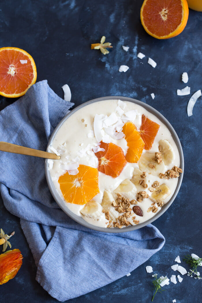 Orange Creamsicle Smoothie Bowl! Creamy, dreamy and everything you want in a smoothie that you can spoon. I love spooning my smoothies! Spooning srcset=