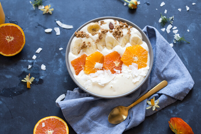 Orange Creamsicle Smoothie Bowl! Creamy, dreamy and everything you want in a smoothie that you can spoon. I love spooning my smoothies! Spooning srcset=