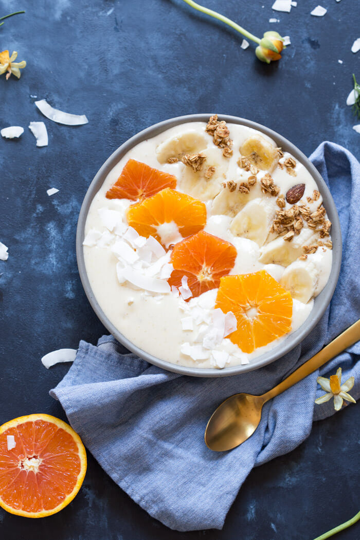 Orange Creamsicle Smoothie Bowl! Creamy, dreamy and everything you want in a smoothie that you can spoon. I love spooning my smoothies! Spooning srcset=