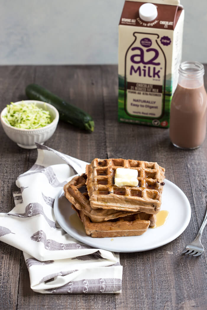 Chocolate Milk Zucchini Waffles... chocolate milk waffles with hidden veggies you can't taste, your next breakfast obsession awaits.