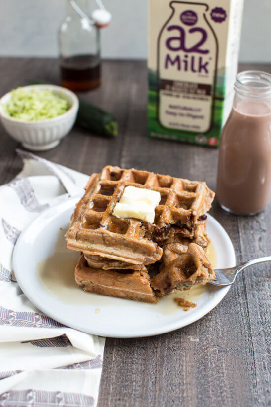 Chocolate Milk Zucchini Waffles a kid friendly breakfast favorite