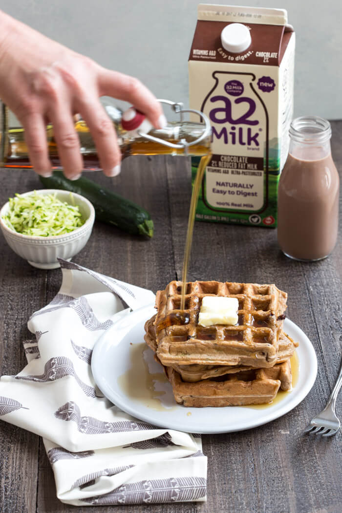 Chocolate Milk Zucchini Waffles... chocolate milk waffles with hidden veggies you can't taste, your next breakfast obsession awaits.