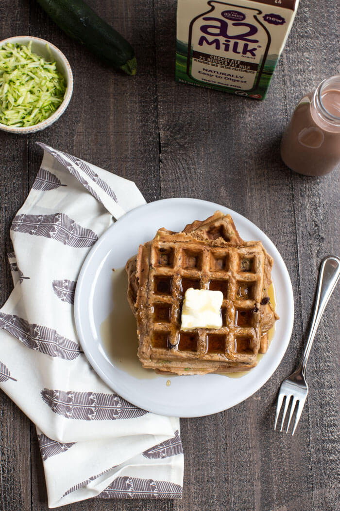 Chocolate Milk Zucchini Waffles... chocolate milk waffles with hidden veggies you can't taste, your next breakfast obsession awaits.