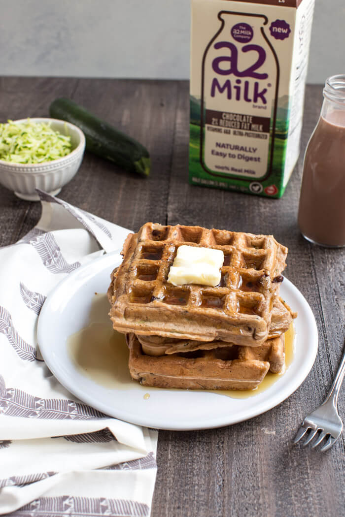 Chocolate Milk Zucchini Waffles... chocolate milk waffles with hidden veggies you can't taste, your next breakfast obsession awaits.