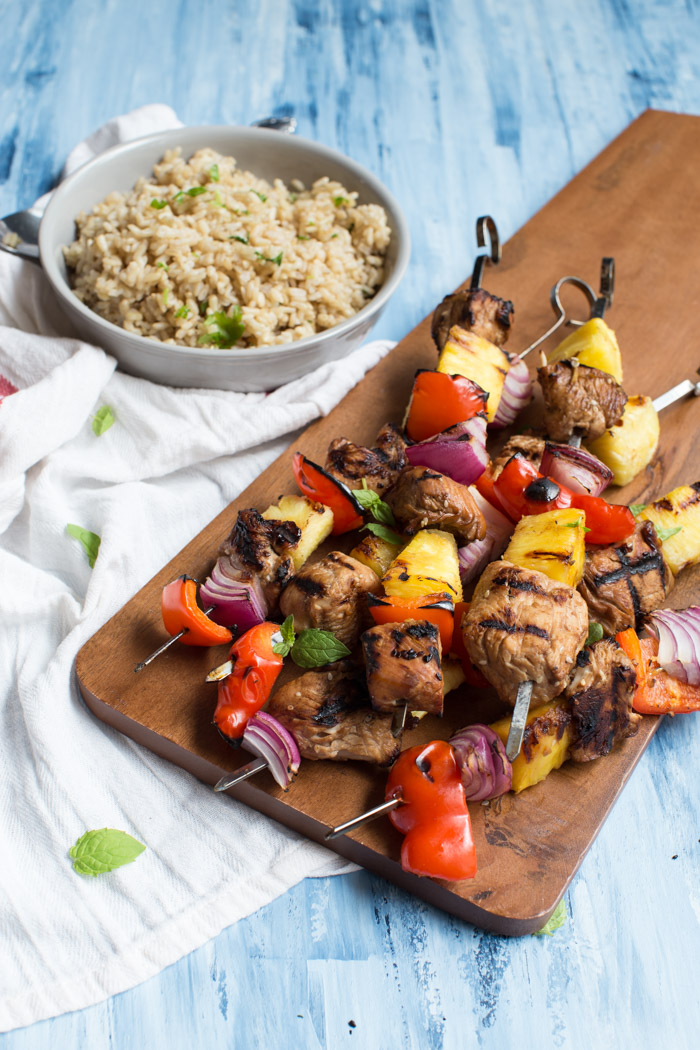 Hawaiian Turkey Kabobs are sweet, hearty and protein packed. Skewer pineapple, red pepper, red onion, and marinated turkey breast to toss on the grill for a casual meal any day of the week.