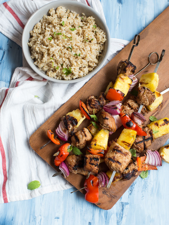 Hawaiian Turkey Kabobs are sweet, hearty and protein packed. Skewer pineapple, red pepper, red onion, and marinated turkey breast to toss on the grill for a casual meal any day of the week.