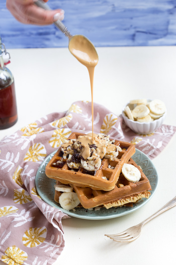 Peanut Butter Banana Blender Waffles... because everything in life is better with a little peanut butter.