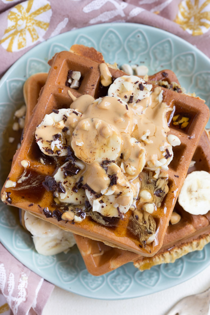 Peanut Butter Banana Blender Waffles... because everything in life is better with a little peanut butter.