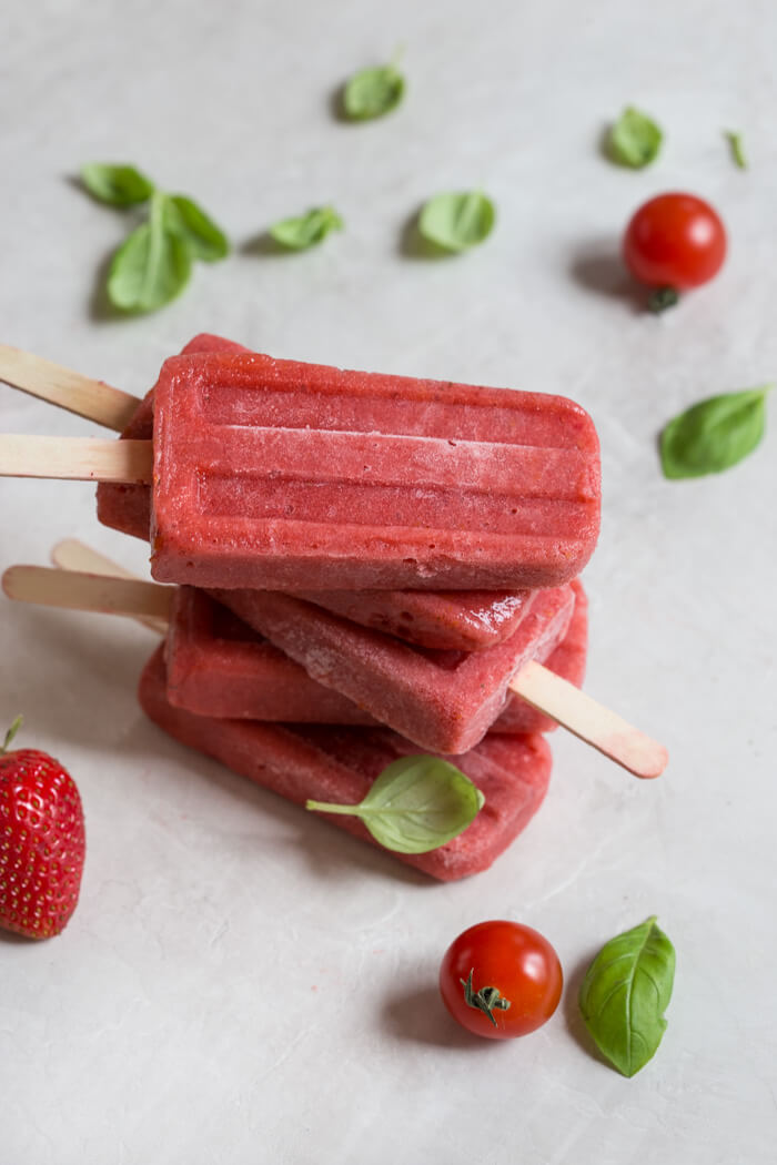 If you’re looking for more YUMMY ways to sneak in a little extra veg into your (or the fam’s) diet, look no further than making a batch (or all 4) of these savory fruit and veggie popsicles.