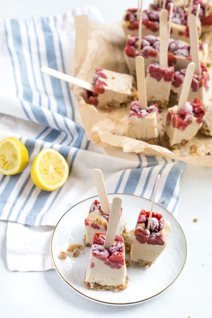 Cherry Cheesecake Pops, a no bake summer treat that will cool you down and satisfy that after dinner sweet tooth. Vegan, gluten free and paleo. 