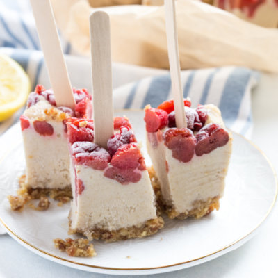 Cherry Cheesecake Pops, a no bake summer treat that will cool you down and satisfy that after dinner sweet tooth. Vegan, gluten free and paleo.