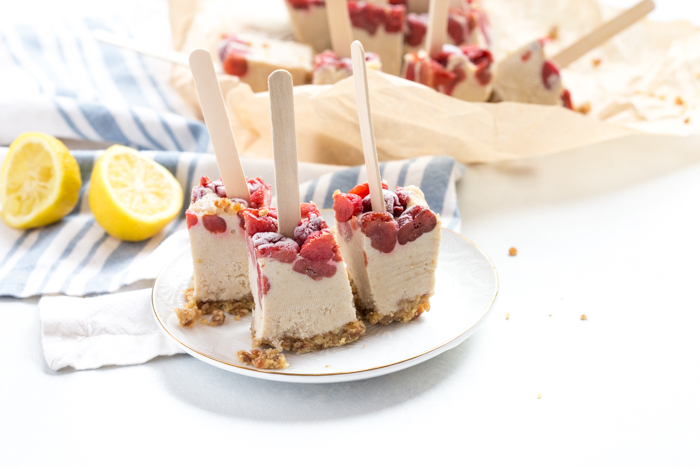 Cherry Cheesecake Pops, a no bake summer treat that will cool you down and satisfy that after dinner sweet tooth. Vegan, gluten free and paleo. 