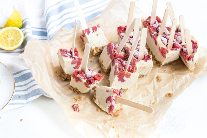 Cherry Cheesecake Pops, a no bake summer treat that will cool you down and satisfy that after dinner sweet tooth. Vegan, gluten free and paleo. 