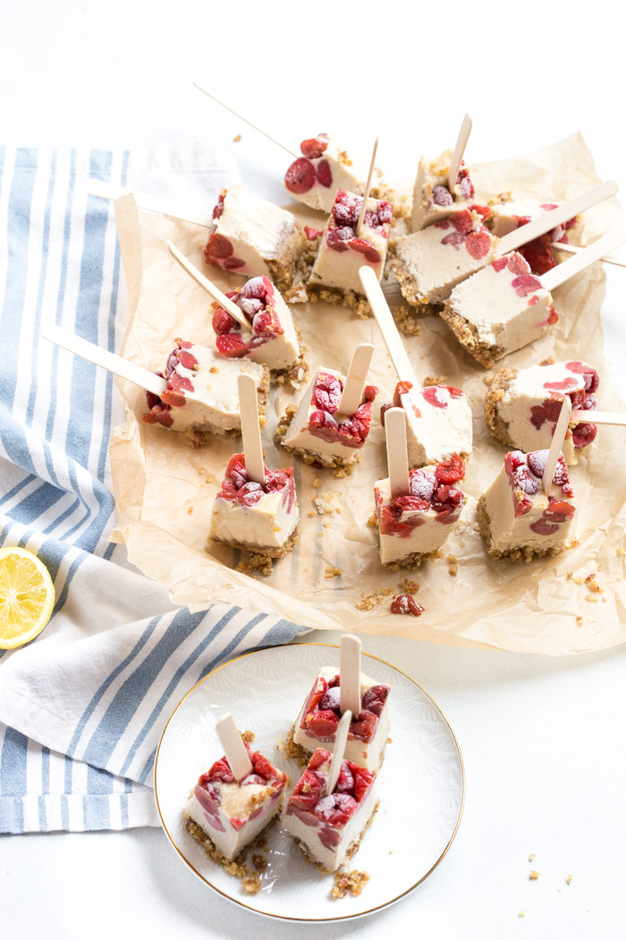 Cherry Cheesecake Pops, a no bake summer treat that will cool you down and satisfy that after dinner sweet tooth. Vegan, gluten free and paleo. 