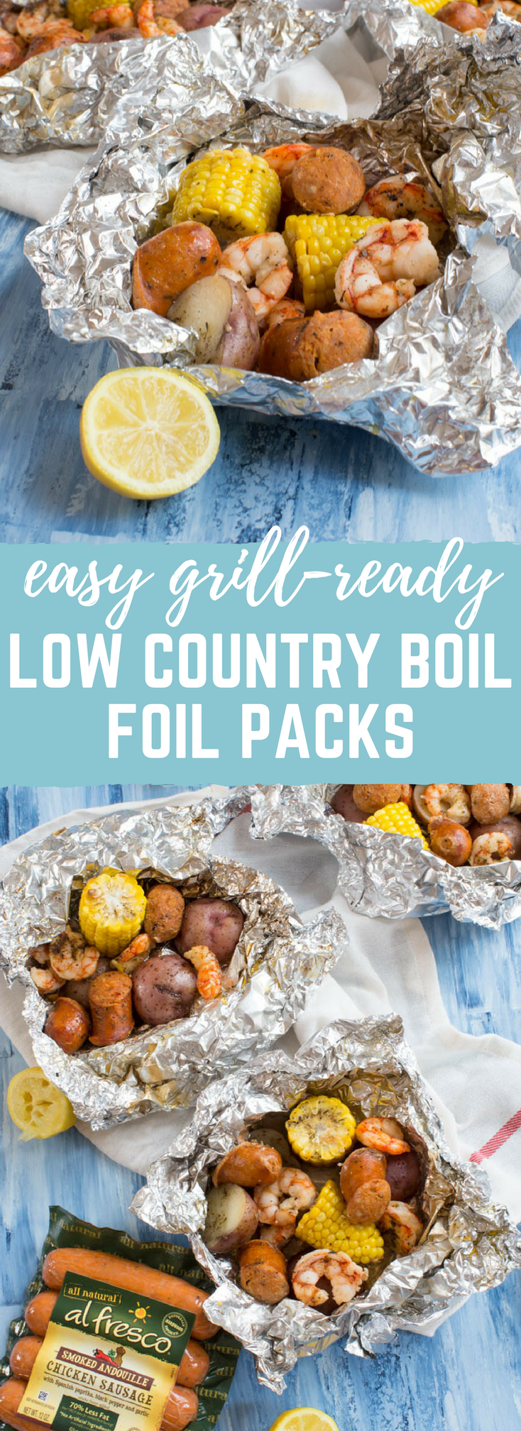 The traditional low country boil just got easier with these Low Country Boil Foil Packs that are ready for the grill, any day of the week! These packs are less fuss and take only minutes to put together.