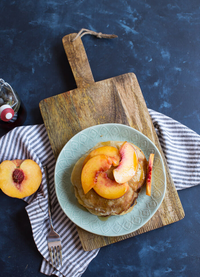 The BEST gluten free peach pancakes you'll ever eat. Light, fluffy, and just peachy. Gotta get some. Freeze leftovers for quick breakfast when you don't feel like cooking but want homemade pancakes.