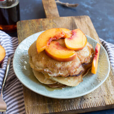 The BEST gluten free peach pancakes you'll ever eat. Light, fluffy, and just peachy. Gotta get some. Freeze leftovers for quick breakfast when you don't feel like cooking but want homemade pancakes.