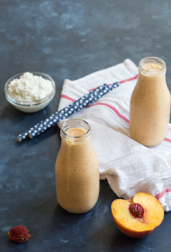Peaches n Cream Protein Shake protein shake made with cottage cheese
